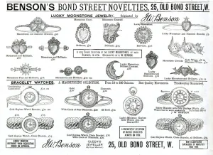 Brooch Prints: Advert for Bensons jewellery and bracelet watches 1889