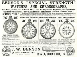 Mens Prints: Advert for Bensons pocket watches with roman numerals 1888