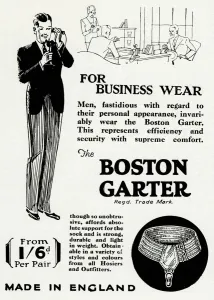 Garter Prints: Advert for The Boston mens sock garter 1930