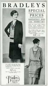 Hairstyle Prints: Advert for Bradleys womens clothing 1929