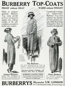 Waterproof Prints: Advert for Burberry top coats 1914