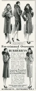 Cloche Prints: Advert for Burberry fur trimmed overcoats 1929