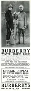 Sportswear Prints: Advert for Burberry Skiing outfits 1924