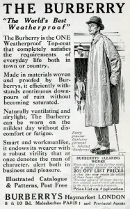 Waterproof Prints: Advert for Burberry weatherproof top coat 1914