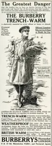 Buttons Prints: Advert for Burberrys weather proof trench coats 1916