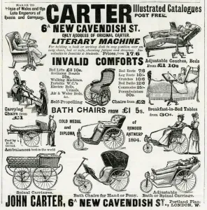 Invalids Prints: Advert for Carter wounded or invalid chairs 1896