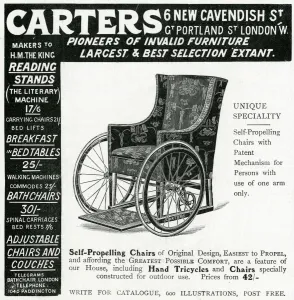 Drive Prints: Advert for Carters, self propelling wheelchair 1906