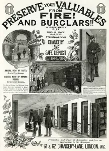 Safe Prints: Advert for Chancery Lane safe deposit 1886