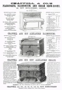 1870s Prints: Advert for Chappell & Co.s musical instruments 1875