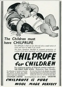 Infants Prints: Advert for Chilprufe wool underwear for children 1941