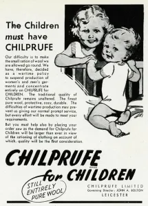 Infants Prints: Advert for Chilprufe wool underwear for children 1941