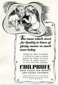 Infants Prints: Advert for Chilprufe wool underwear for children 1943
