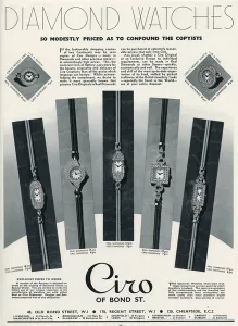 Ring Prints: Advert for Ciro diamond watches 1936