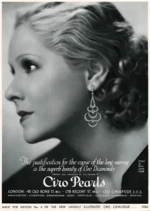 Jewellery Prints: Advert for Ciro jewellery drop earrings 1933