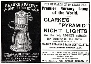 Feeding Prints: Advert for Clarke's Pyramid Food Warmer 1904