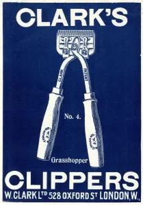 Shaving Prints: Advert for Clarks grasshopper clippers 1908