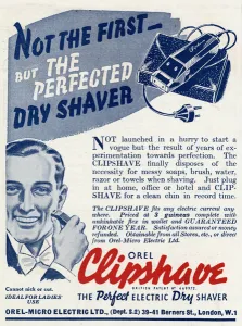 Shaving Prints: Advert for Clipshaver eletric dry shaver 1937