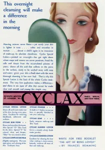 Soft Prints: Advert for Cyclax cleansing lotion 1931