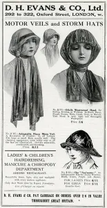 Storm Prints: Advert for D. H Evans womens motor veils 1915
