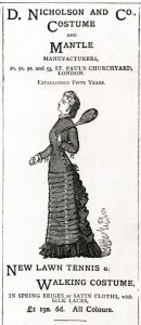 Nicholson Prints: Advert for D. Nicholson and Co. womens lawn tennis 1880