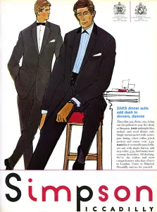 Mens Prints: Advertisement for Daks dinner suits at Simpson Piccadilly