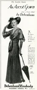 Frocks Prints: Advert for Debenham & Freebody ascot gown 1933