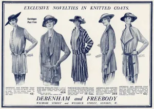 Wool Prints: Advert for Debenham & Freebody knitted coats 1915