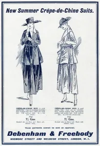 Crepe Prints: Advert for Debenham & Freebody suits 1917