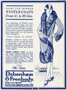 Winter Prints: Advert for Debenham & Freebody womens winter coats 1927