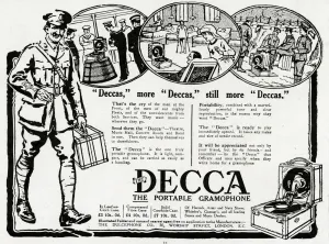 Endorsement Prints: Advert for Decca portable gramophone 1916