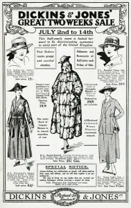 Jones Prints: Advert for Dickins & Jones clothing sale 1917
