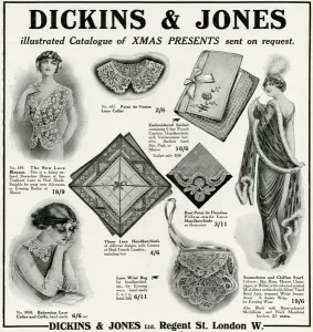 Jones Prints: Advert for Dickins & Jones lace items 1912