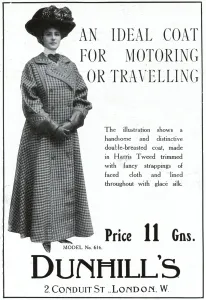 Tweed Prints: Advert for Dunhills Harris Tweed coat 1909