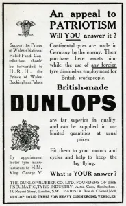 Rubber Prints: Advertisement for Dunlop tyres, WW1