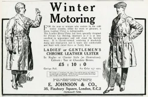Ulster Prints: Advert for E. Johnson chrome leather ulster 1923