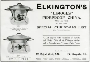 Dish Prints: Advert for Elkingtons fireproof dish 1909