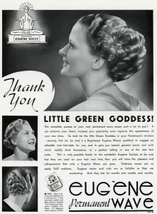 Salon Prints: Advert for Eugene permanant hair waves & curls 1937
