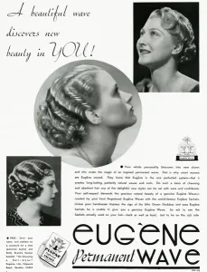 Salon Prints: Advert for Eugene permanent wavy hair 1937