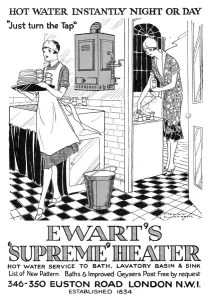 Kitchen Prints: Advert for Ewarts Geyser hot water 1928