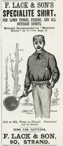 Shirt Prints: Advert for F. Lack & Sons specialties sports wear 1888