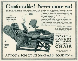 Bond Prints: Advert fo J. Foot & Son, convalescing in comfort 1915