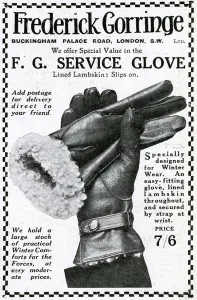 Slip Prints: Advert for Frederick Gorringe service gloves 1915