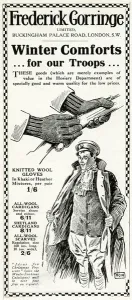 Wool Prints: Advert for Frederick Gorringe winter comforts 1915
