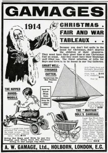 Gift Prints: Advert for Gamages christmas toys 1914