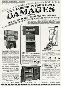 Wood Prints: Advert for Gamages kitchen cabinets 1929