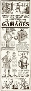 Parcels Prints: Advert for Gamages suggesting gifts for soldiers 1915