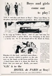 Clubs Prints: Advertisement for Godfrey Davis car hire, Hotel de Paris