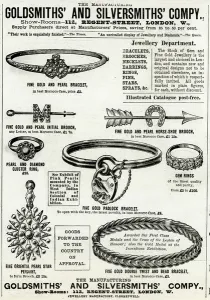 Brooch Prints: Advert for Goldsmiths & Silversmiths jewellery 1886