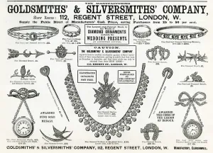 Brooch Prints: Advert for Goldsmiths & Silversmiths jewellery 1893