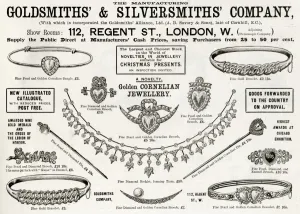 Brooch Prints: Advert for Goldsmiths & Silversmiths jewellery 1893